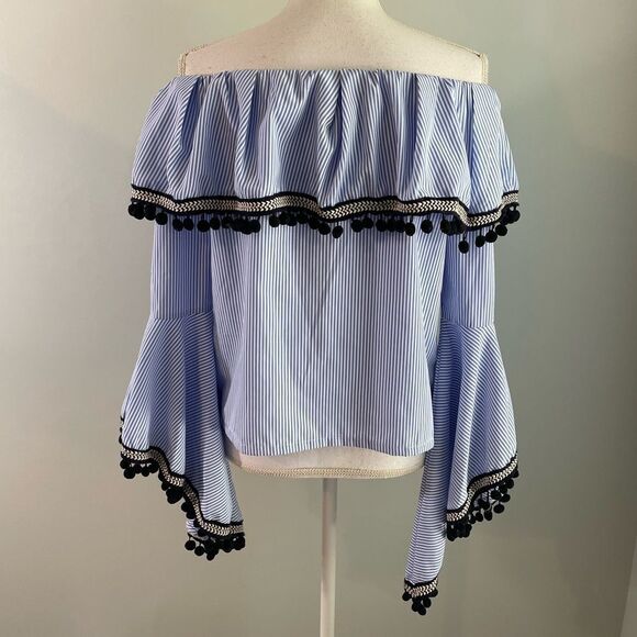 Forever 21 Blue Striped Off-the-Shoulder Blouse - Picture 5 of 7